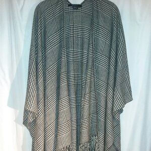 Glen plaid check neutral colored scarf/ wrap/ cape
